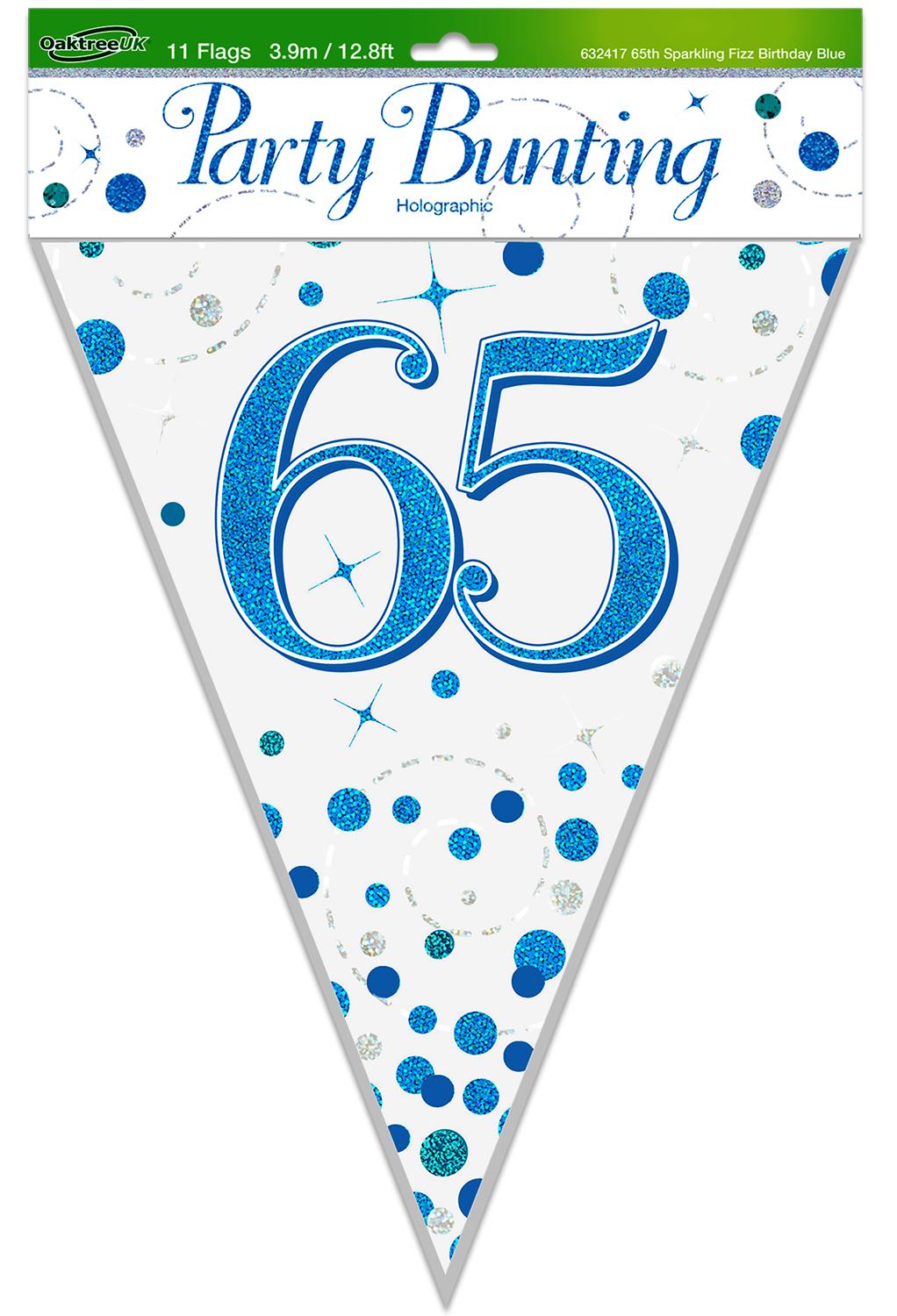 Party Bunting Sparkling Fizz 65th Birthday Blue & White Holographic