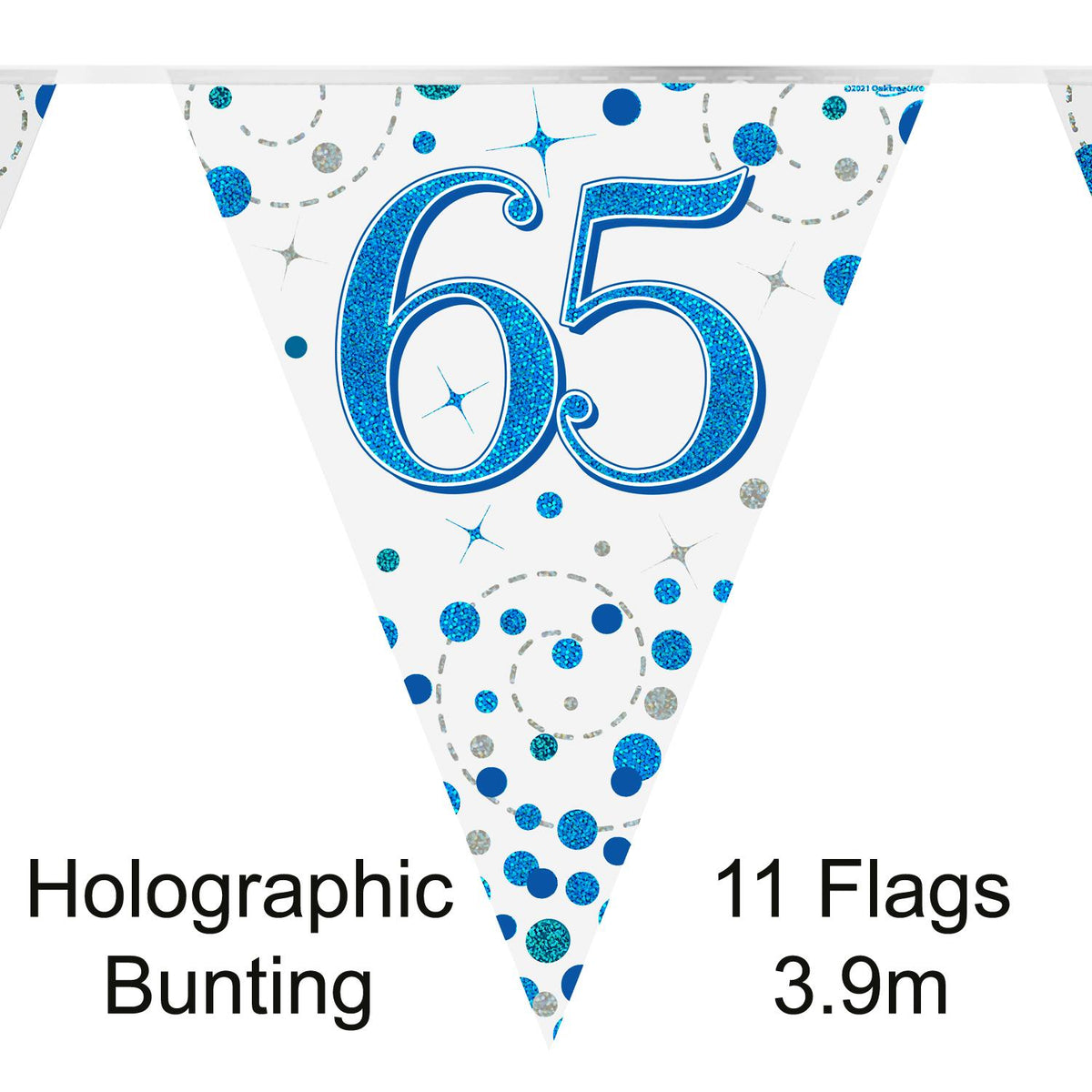 Party Bunting Sparkling Fizz 65th Birthday Blue & White Holographic