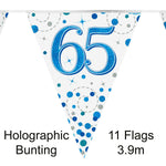 Party Bunting Sparkling Fizz 65th Birthday Blue & White Holographic