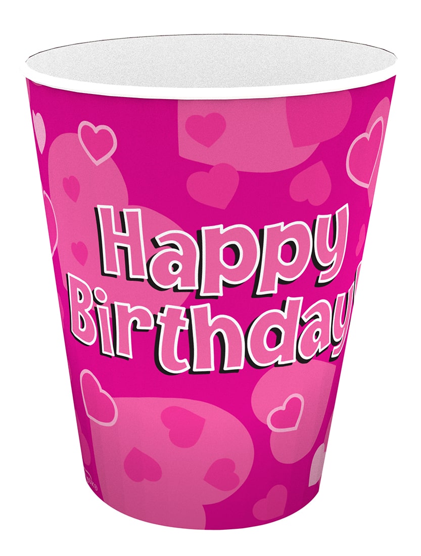 Pink Happy Birthday Hearts Party Cups 9oz/266ml 8pk