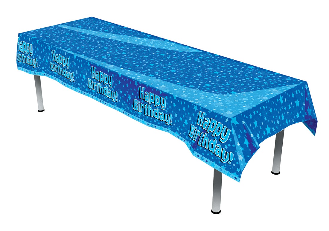 Blue Happy Birthday Plastic Table Cover - Each