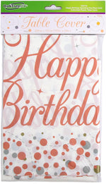 Happy Birthday Sparkling Fizz Rose Gold Colourfast Plastic Table Cover - Each