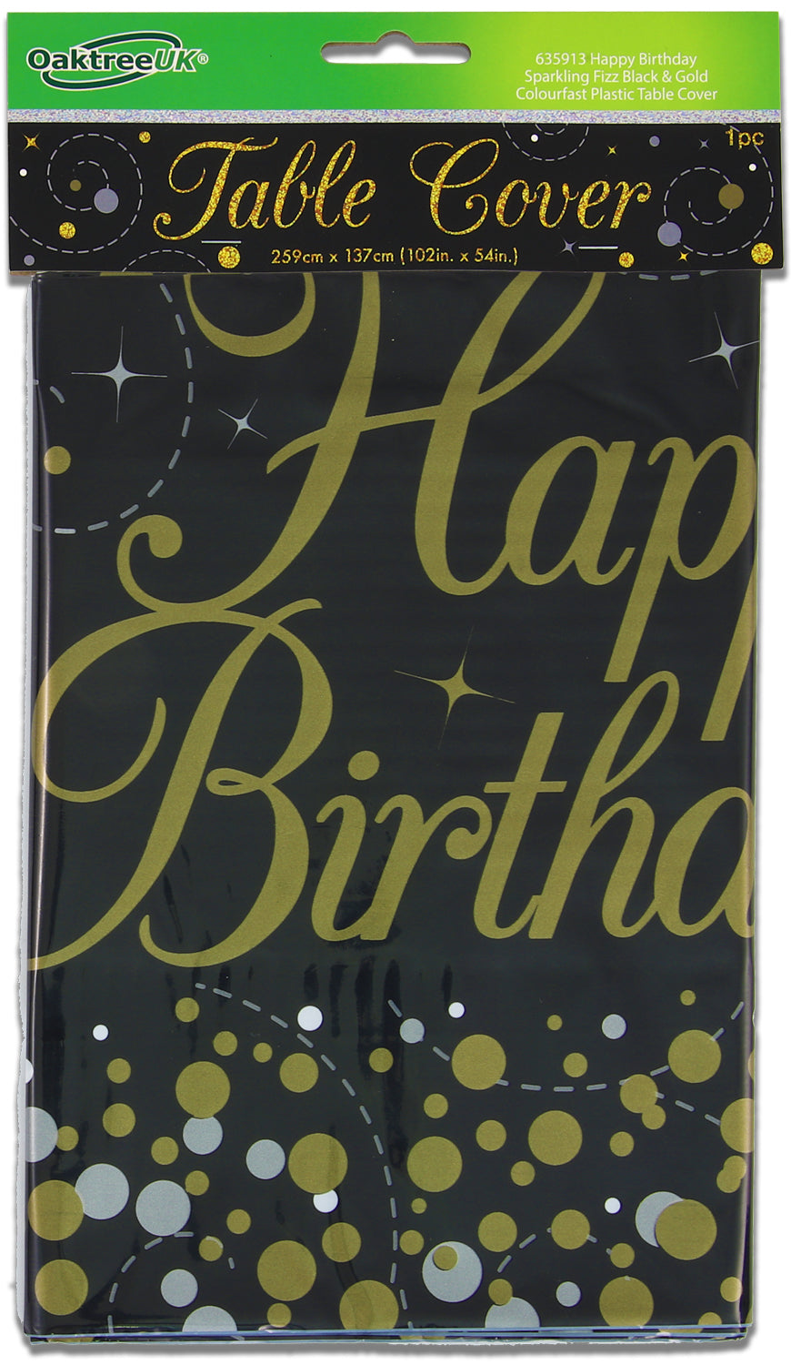 Sparkling Fizz Happy Birthday Black & Gold Plastic Table Cover - Each