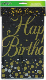 Sparkling Fizz Happy Birthday Black & Gold Plastic Table Cover - Each