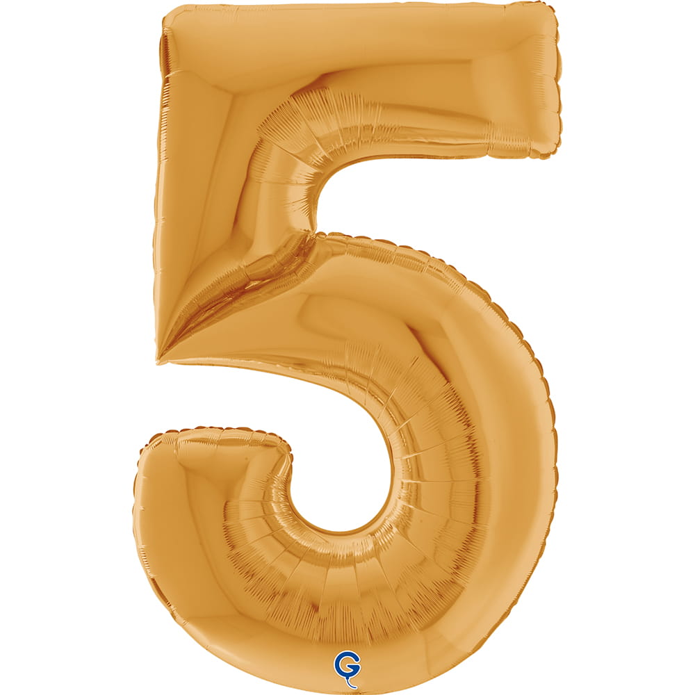 Antique Gold Number 5 GIANT Foil Balloon 64"