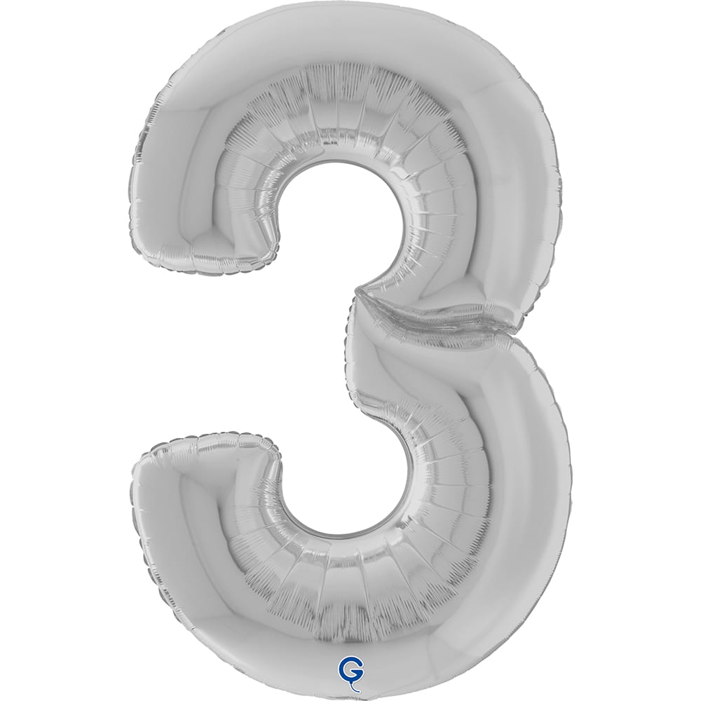 Silver Number 3 GIANT Foil Balloon 64"