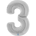 Silver Number 3 GIANT Foil Balloon 64"