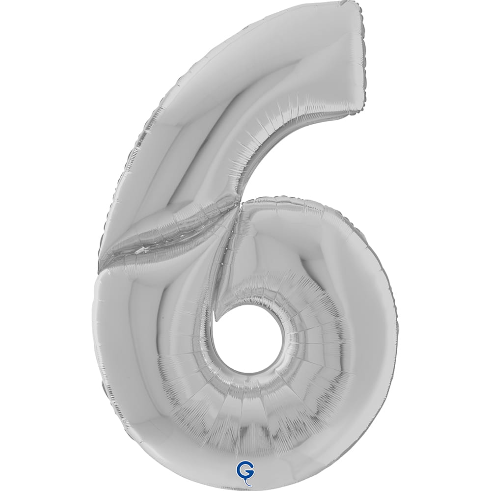 Silver Number 6 GIANT Foil Balloon 64"