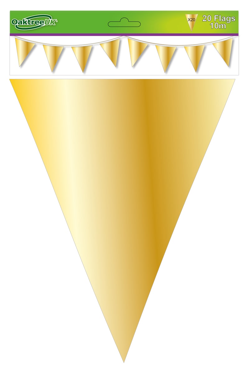 Gold Metallic Solid Colour Bunting - 20 flags