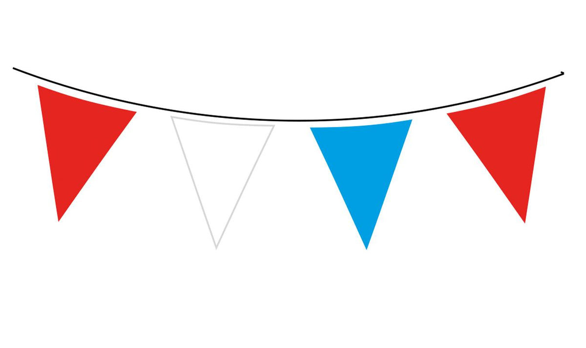 Red/White/Blue Waterproof Solid Colour Bunting - 20 flags