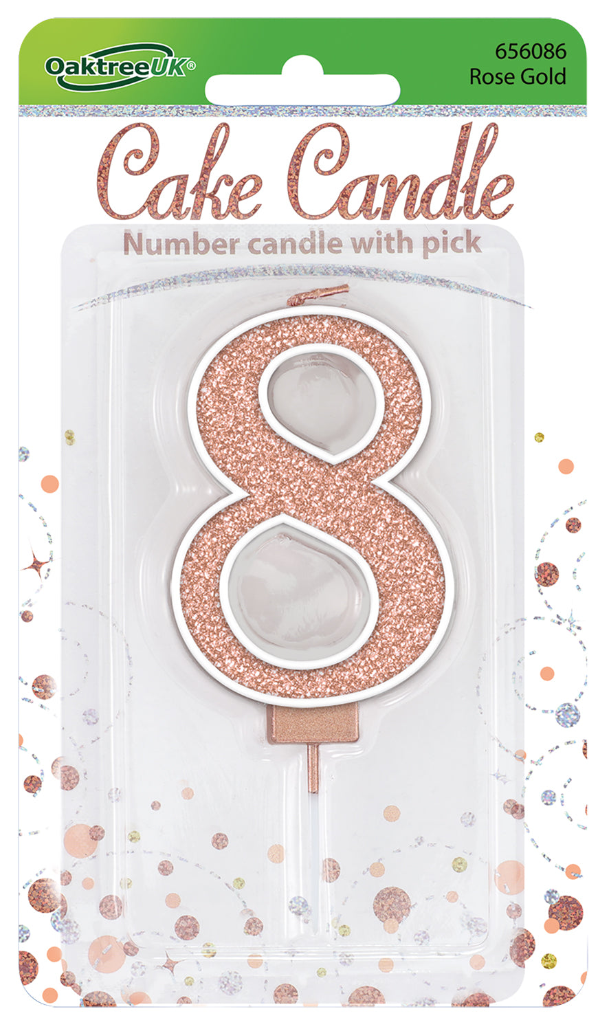 Glitter No.8 Sparkling Fizz Rose Gold Candle 7.5cm
