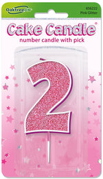 Glitter No.2 Candle 7.5cm Pink/Silver Glitter