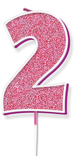 Glitter No.2 Candle 7.5cm Pink/Silver Glitter