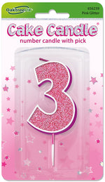 Glitter No.3 Candle 7.5cm Pink/Silver Glitter