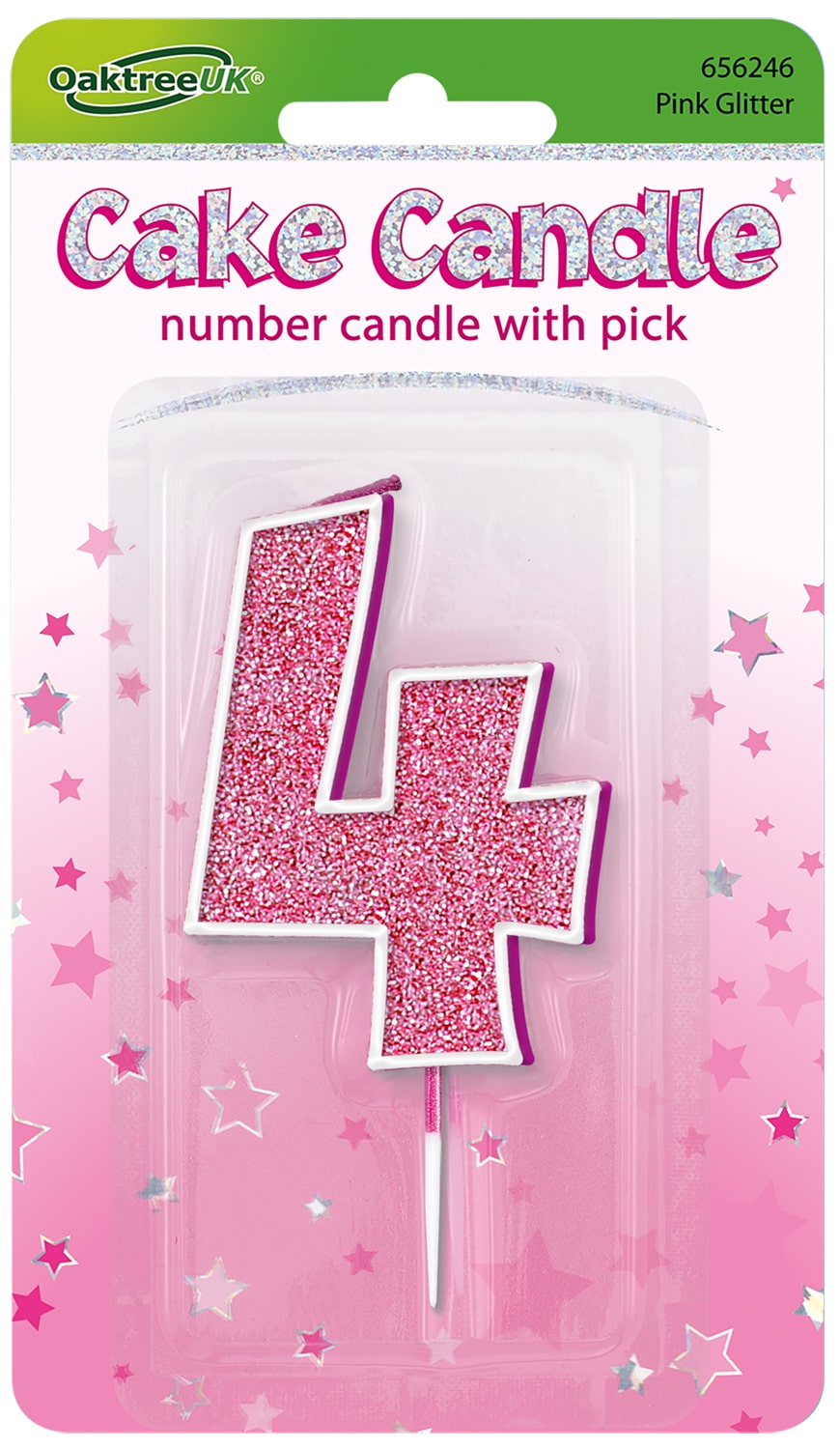 Glitter No.4 Candle 7.5cm Pink/Silver Glitter