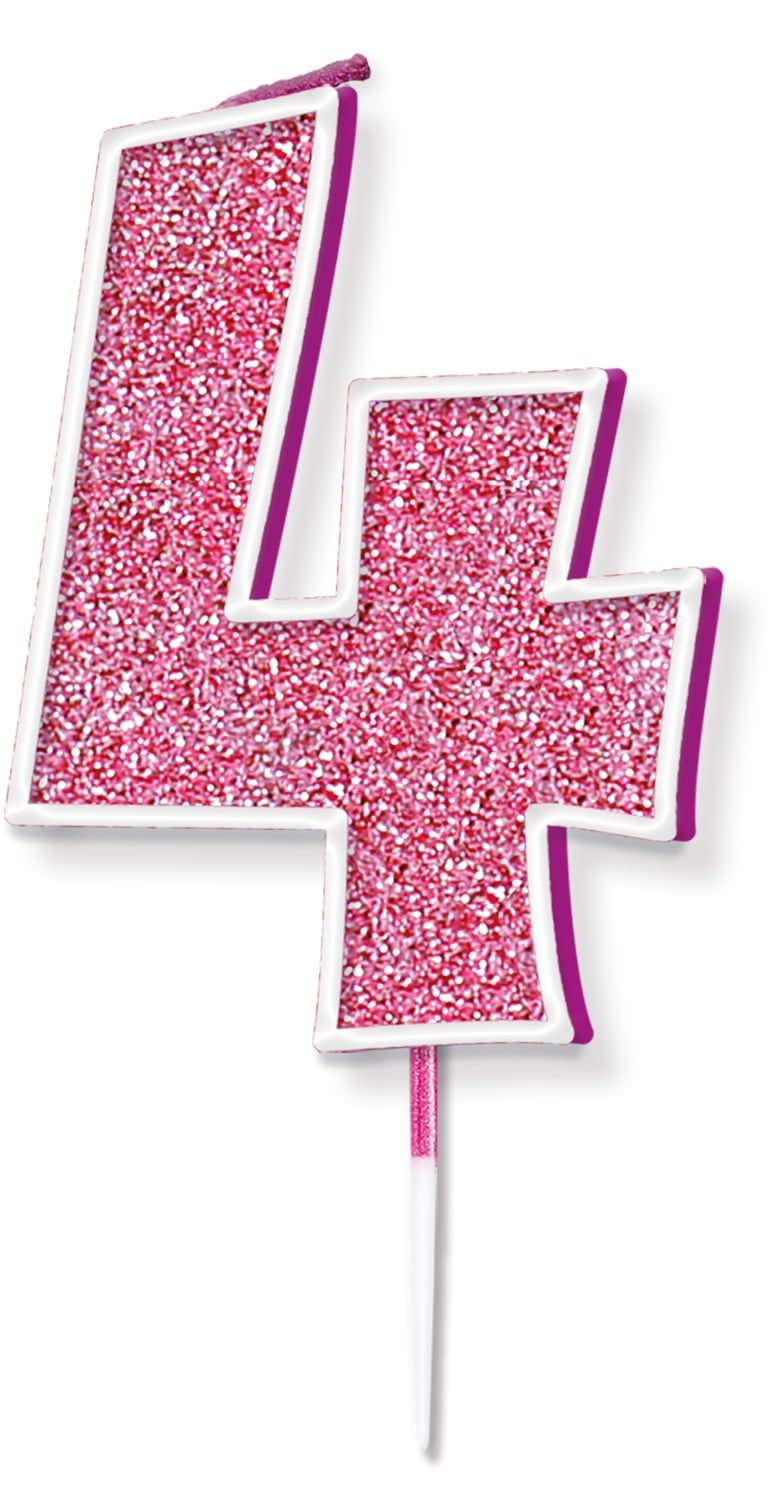 Glitter No.4 Candle 7.5cm Pink/Silver Glitter