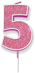 Glitter No.5 Candle 7.5cm Pink/Silver Glitter