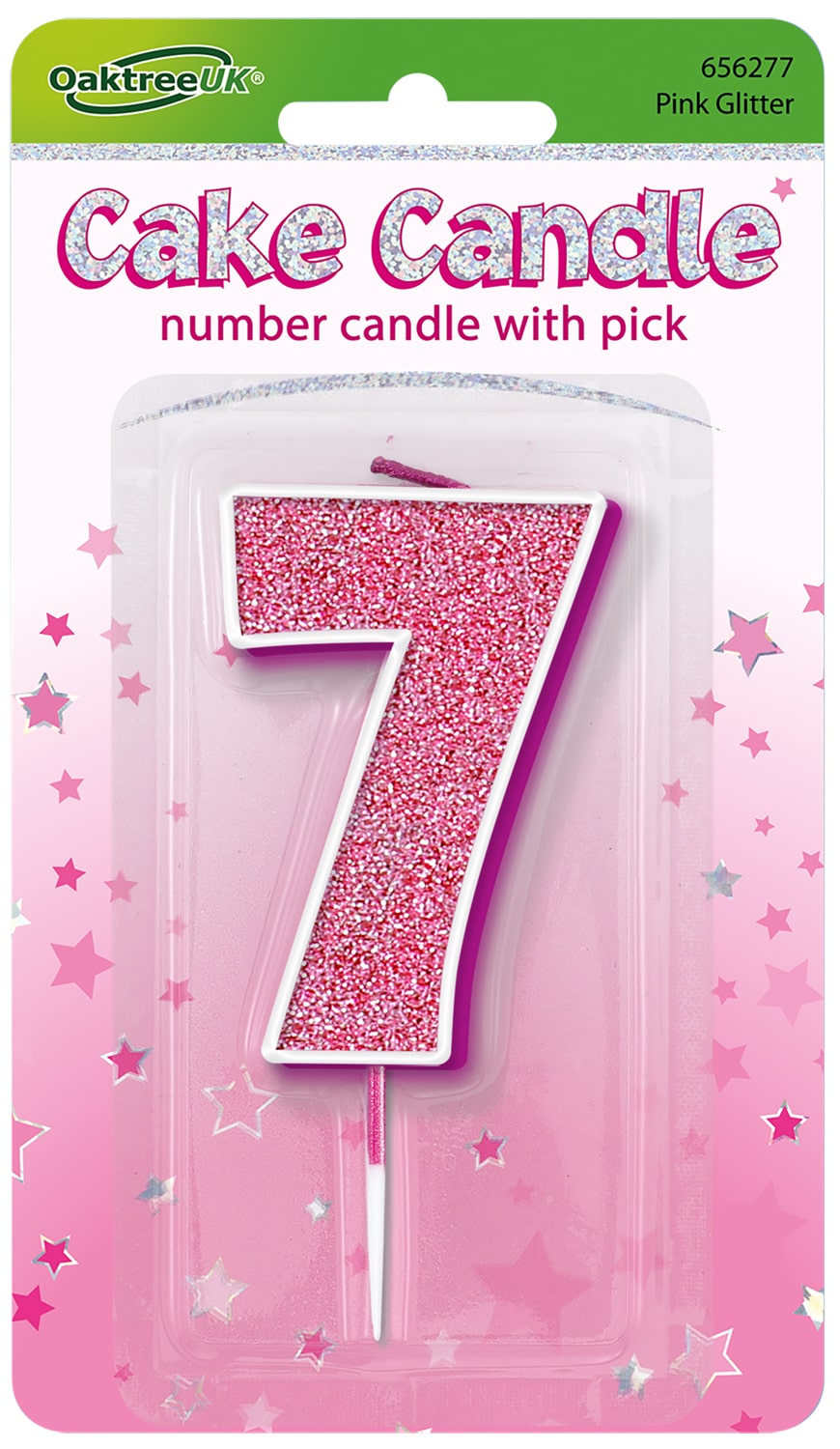 Glitter No7 Candle 7.5cm Pink/Silver Glitter