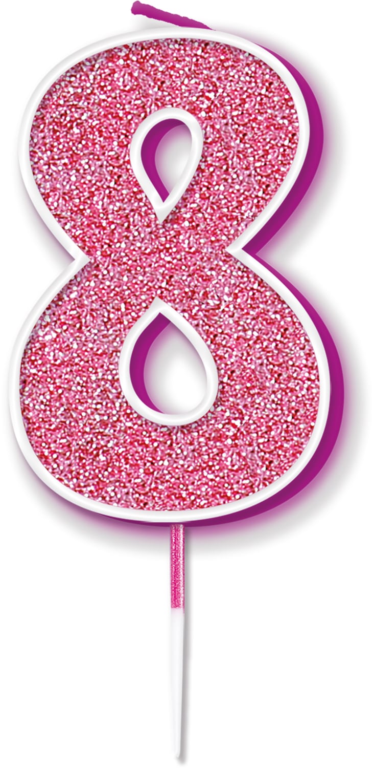 Glitter No8 Candle 7.5cm Pink/Silver Glitter