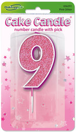 Glitter No9 Candle 7.5cm Pink/Silver Glitter