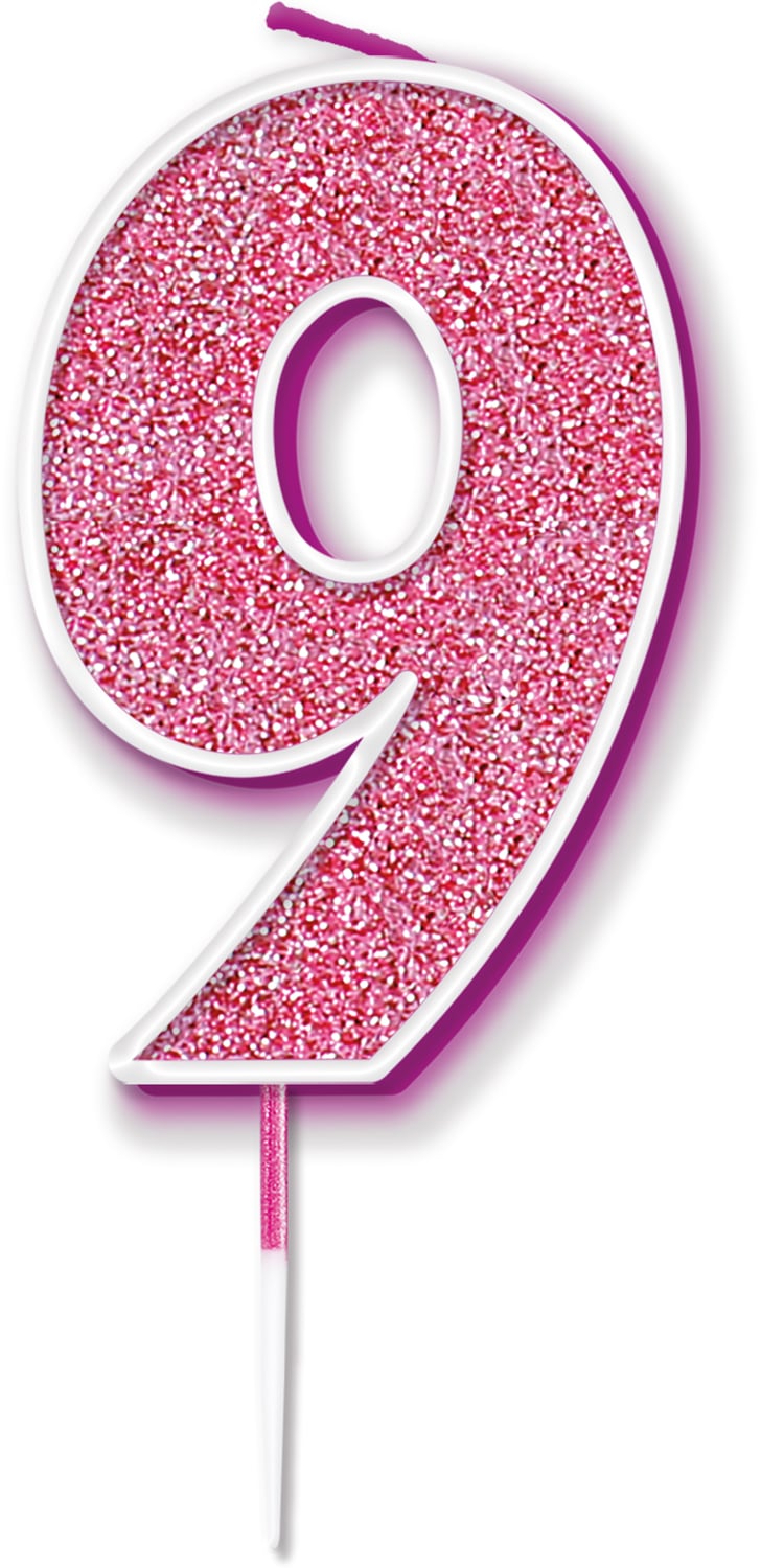 Glitter No9 Candle 7.5cm Pink/Silver Glitter