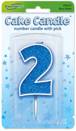 Glitter No.2 Candle 7.5cm Blue/Silver Glitter