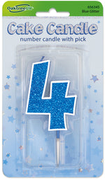 Glitter No.4 Candle 7.5cm Blue/Silver Glitter