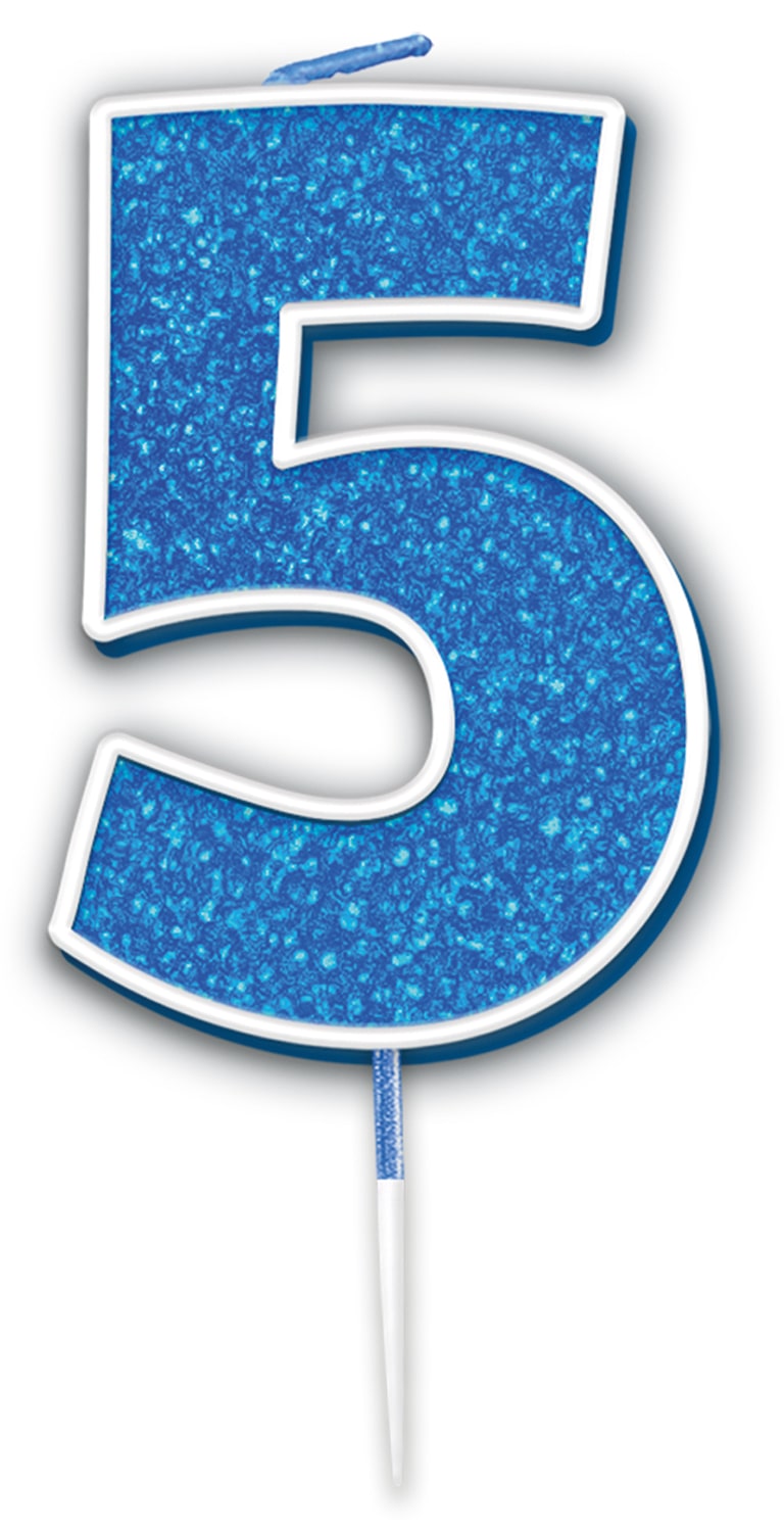 Glitter No.5 Candle 7.5cm Blue/Silver