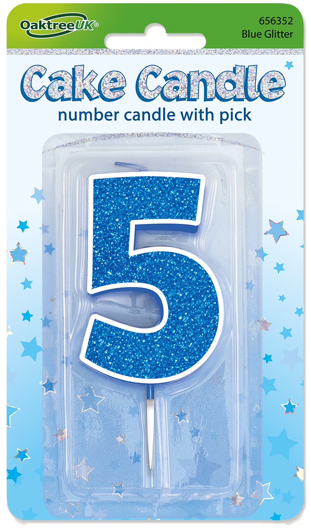 Glitter No.5 Candle 7.5cm Blue/Silver