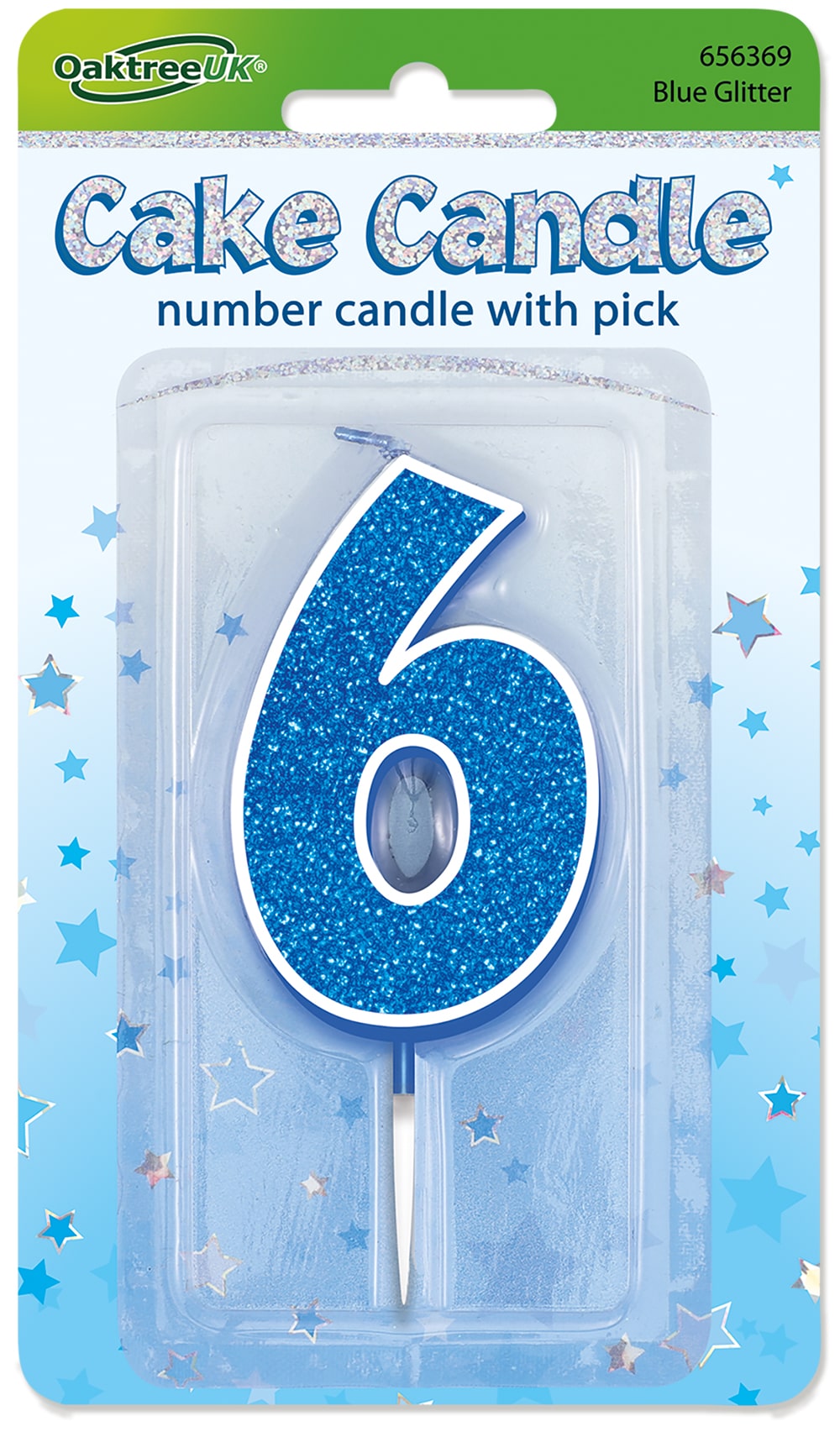 Glitter No.6 Candle 7.5cm Blue/Silver Glitter