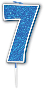 Glitter No7 Candle 7.5cm Blue/Silver Glitter