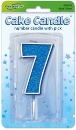 Glitter No7 Candle 7.5cm Blue/Silver Glitter