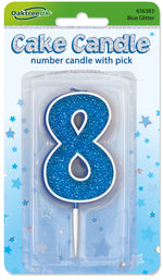 Glitter No8 Candle 7.5cm Blue/Silver Glitter