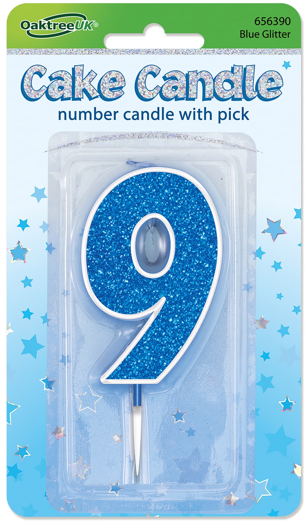 Glitter No9 Candle 7.5cm Blue/Silver Glitter