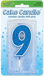 Glitter No9 Candle 7.5cm Blue/Silver Glitter