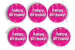 Happy Birthday Pink Holographic Hanging Swirls - 6pcs