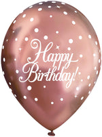 11inch Latex Balloons Sparkling Fizz Rose Gold Happy Birthday x 6pcs