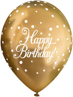 11inch Latex Balloons Sparkling Fizz Gold Happy Birthday x 6pcs