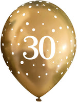 11inch Latex Balloons Sparkling Fizz Gold 30th x 6pcs