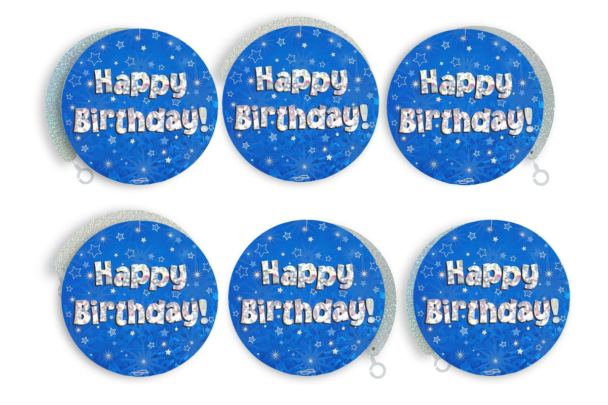 Happy Birthday Blue Holographic Hanging Swirls - 6pcs