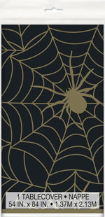 Black & Gold Spider Web Plastic Table Cover - Each