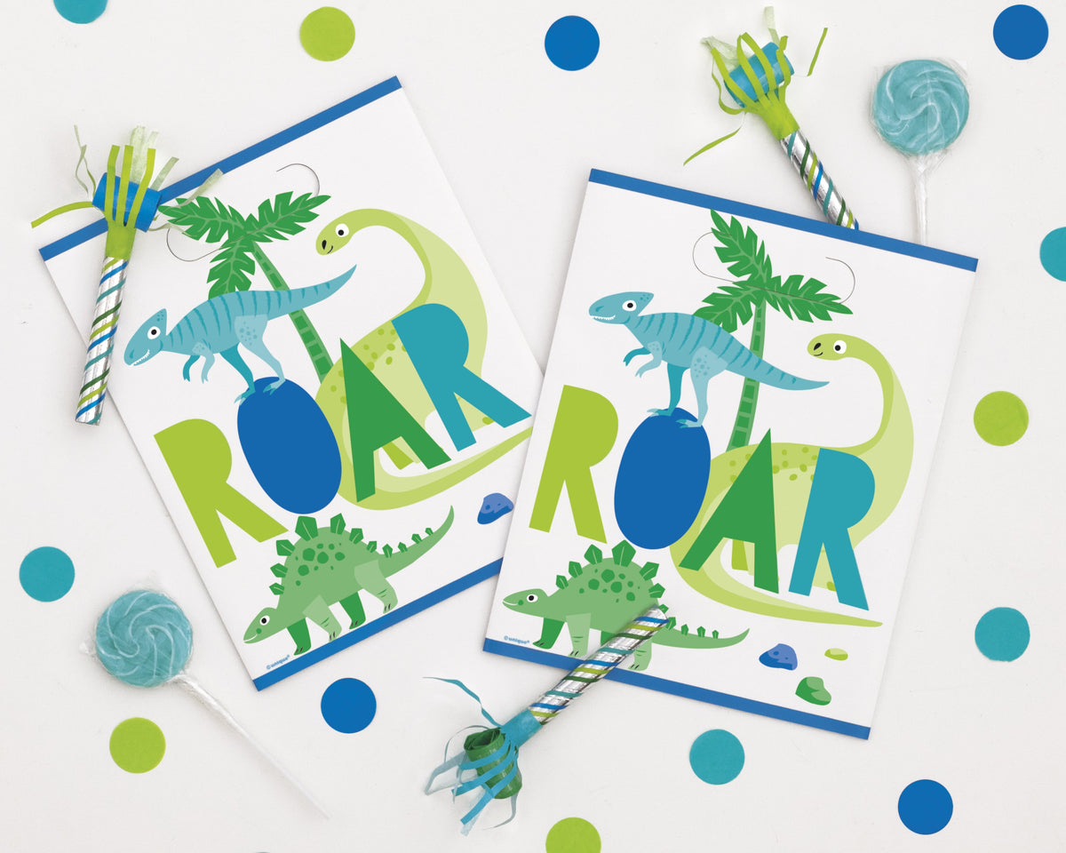 Blue & Green Dinosaur Party Loot Bags - 8pk