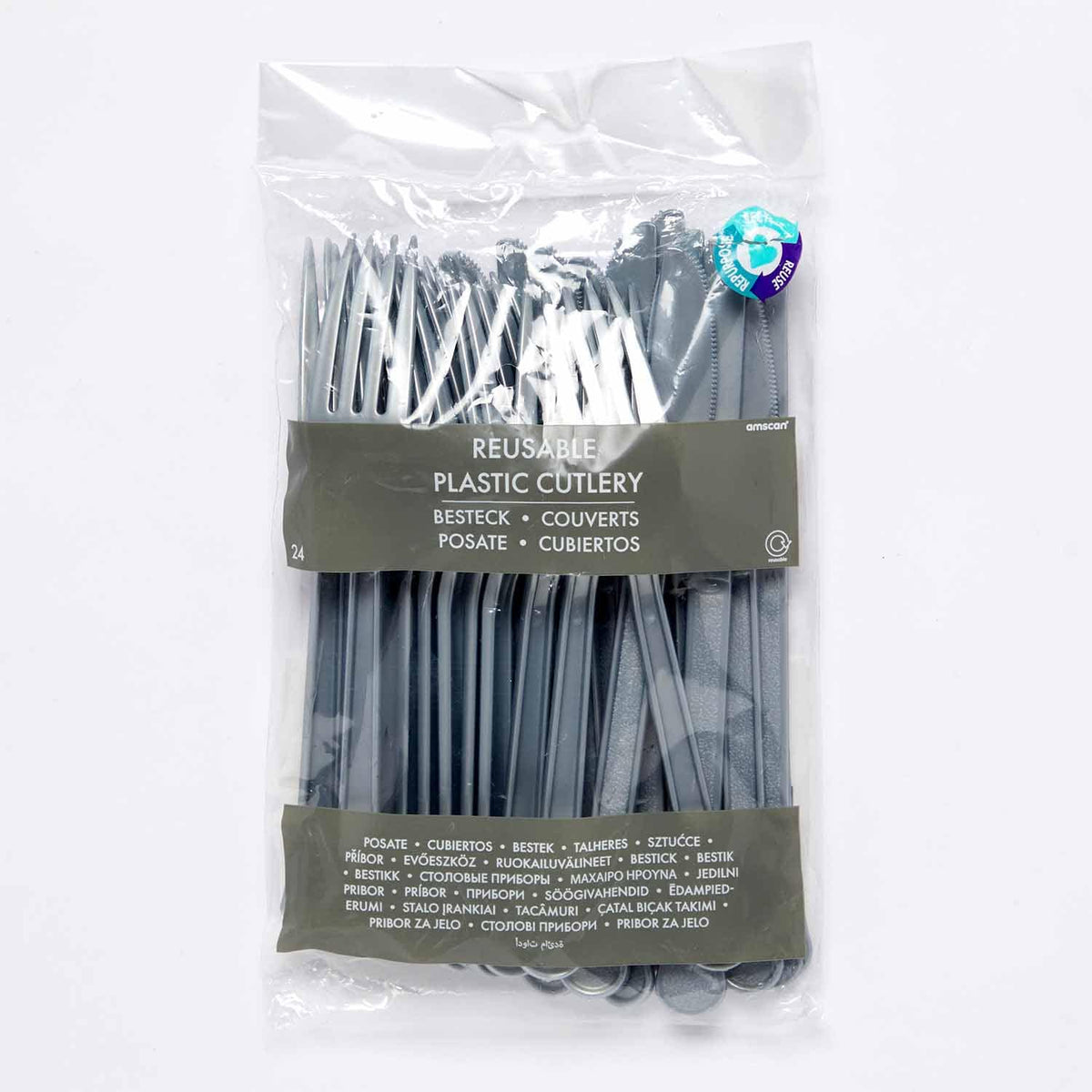 Graphite Mixed Plastic Cutlery - 24pk