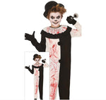 Halloween costume with black, white, and red design on a white background