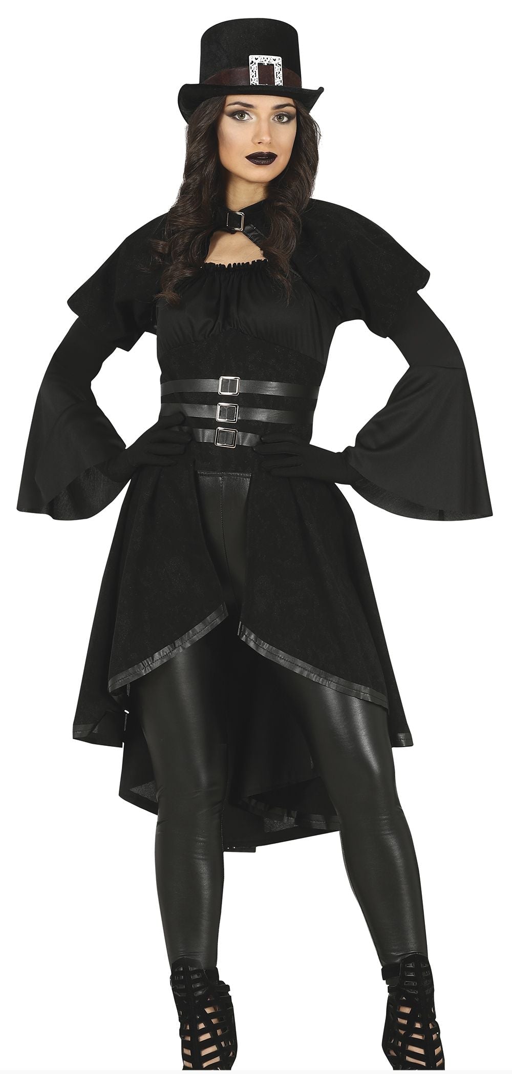 Black costume with hat on a white background