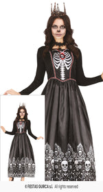 Royal Skeleton Ladies Black Dress with Skull & Bone Print
