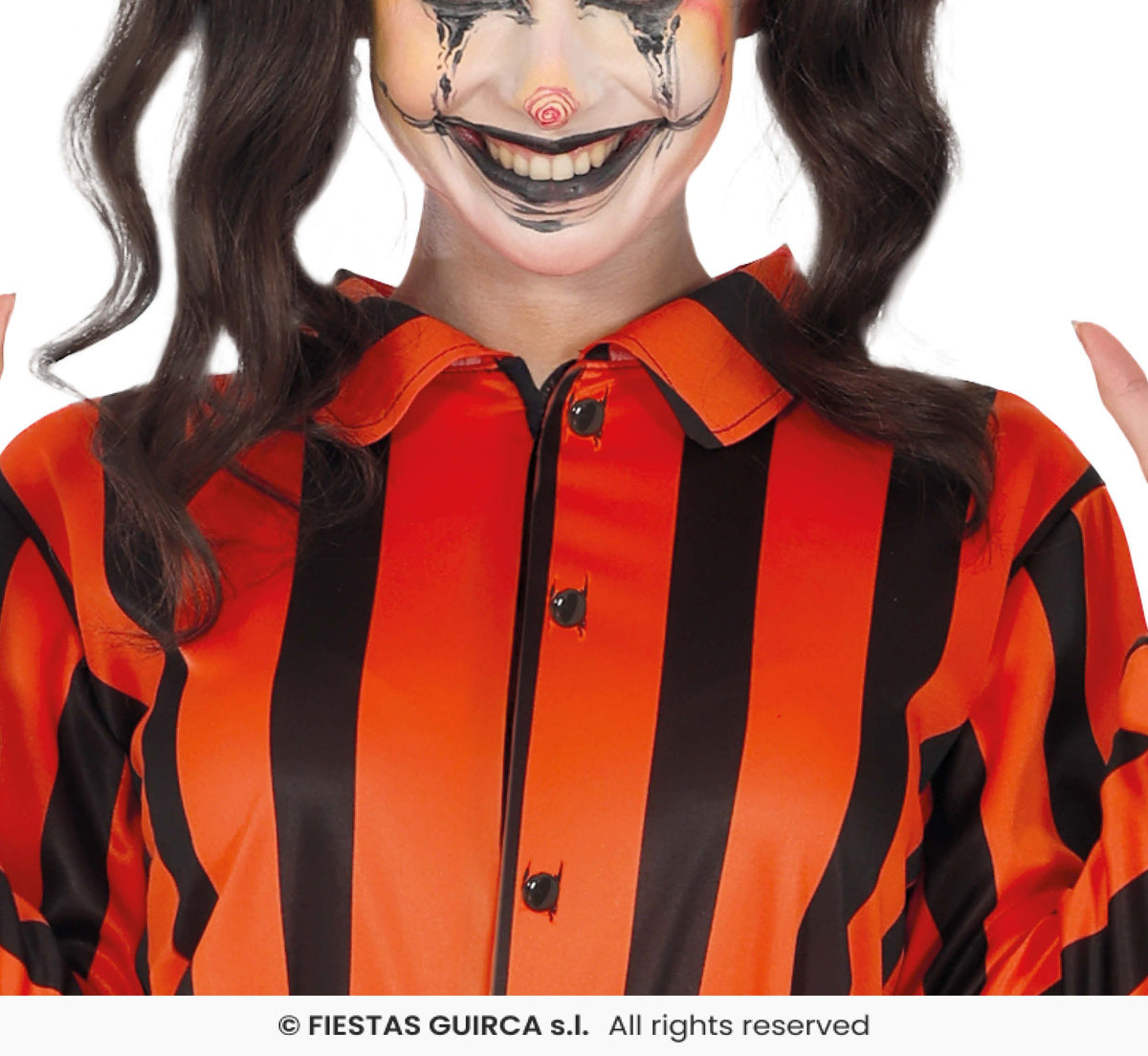 Ladies Striped Orange & Black Harlequin Prisoner Costume
