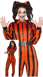 Ladies Striped Orange & Black Harlequin Prisoner Costume