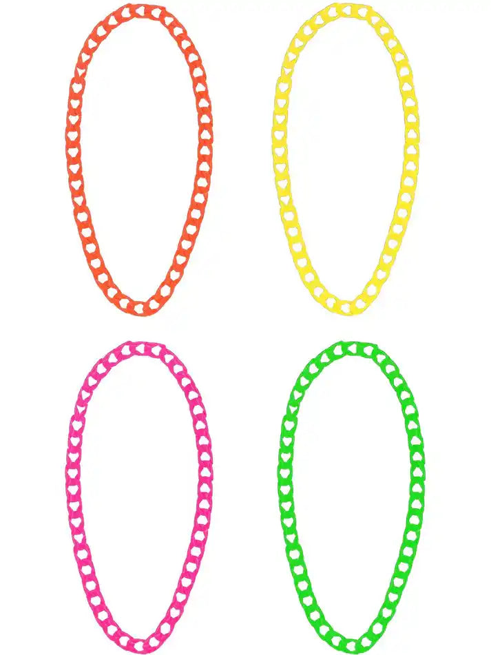 80s Neon Chain Necklaces, 4Pk