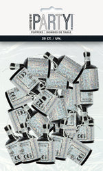 Birthday Black & Silver Glitz Holographic Poppers 20ct